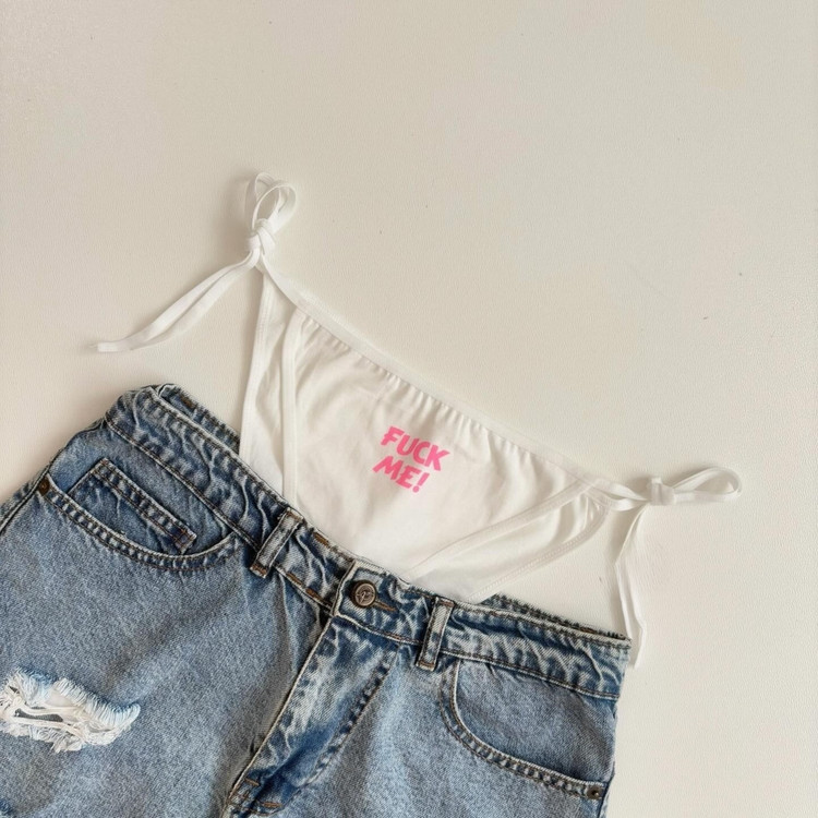 شورت فانتزی نخی زنانه بند گره ای F *CK ME