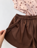 ست تاپ و شلوارک ساتن طرح تدی شکلاتی